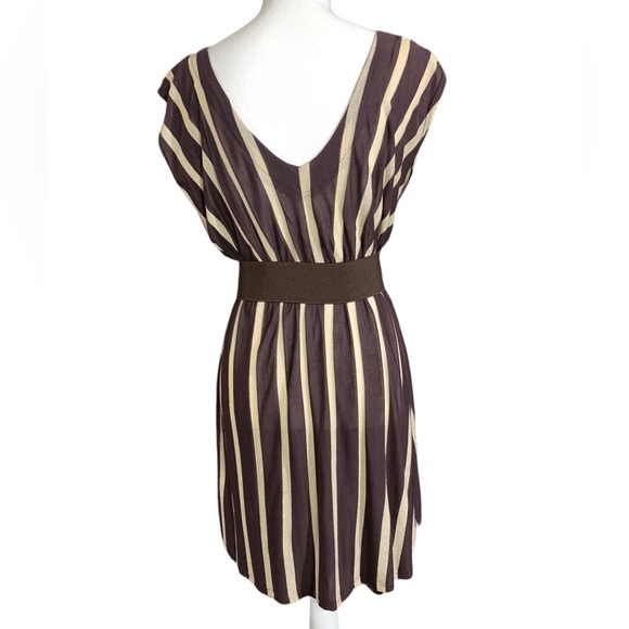 🎉HP🎉 Brown & Gold Striped Midi Dress brown & gold belt Size Small NWOT - Picture 6 of 6